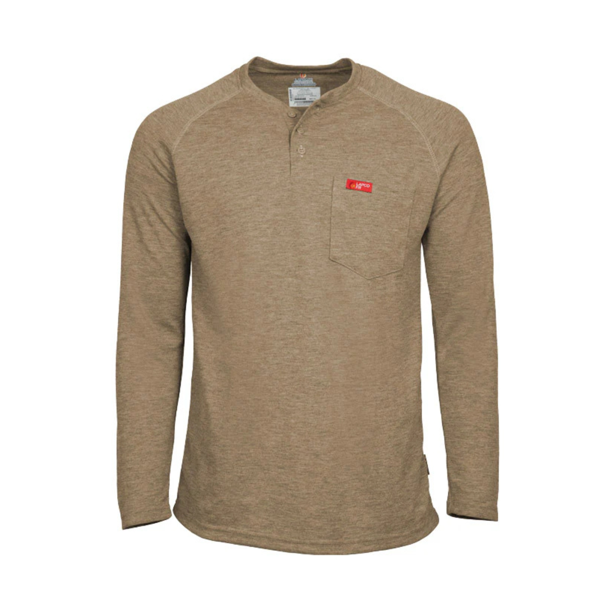 Lapco Flame-Resistant Raglan Sleeve Henley Tan T-Shirt from GME Supply